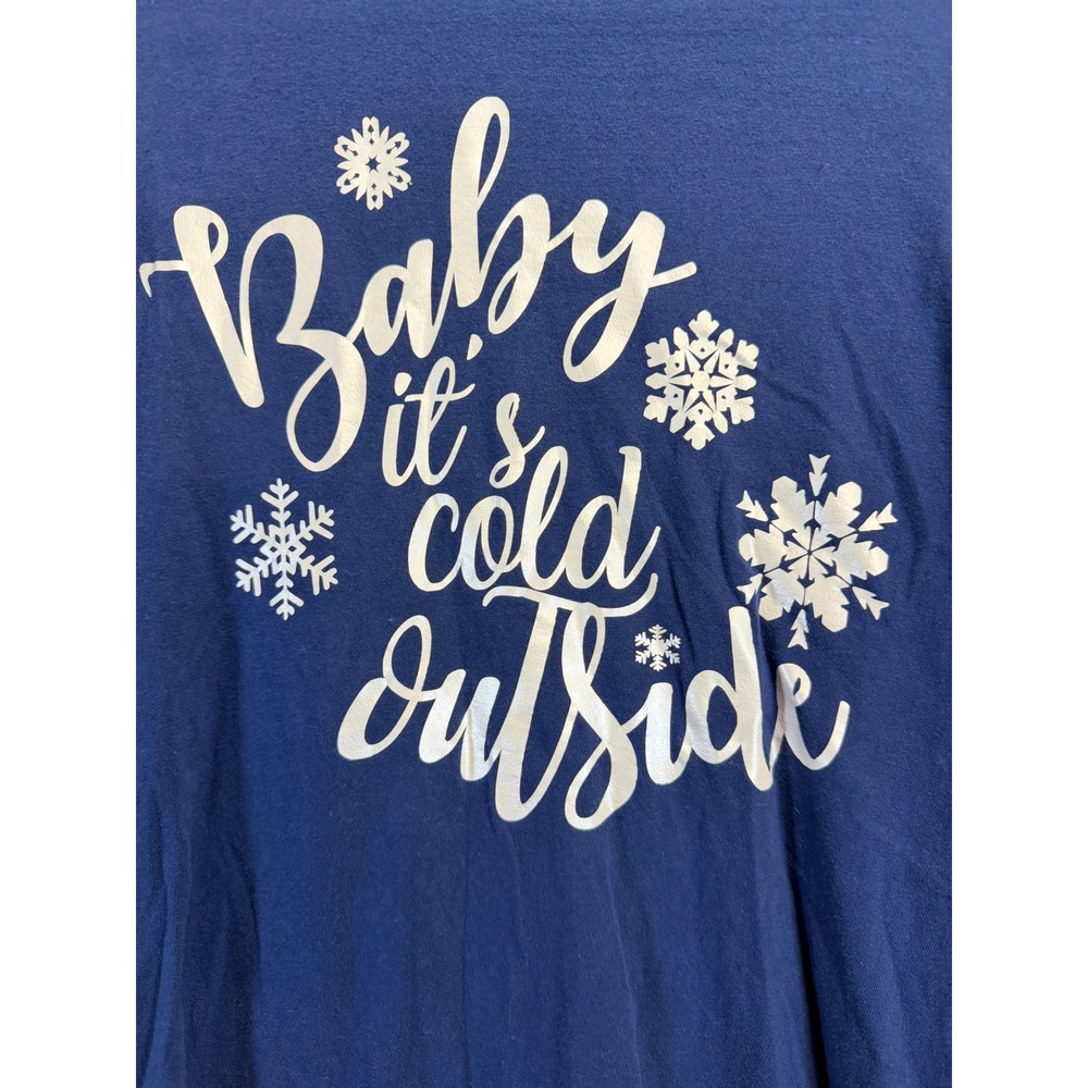 Comfort Colors Baby Its Cold Outside Blue Long Sleeve Graphic Tee Shirt Medium - Picture 2 of 6